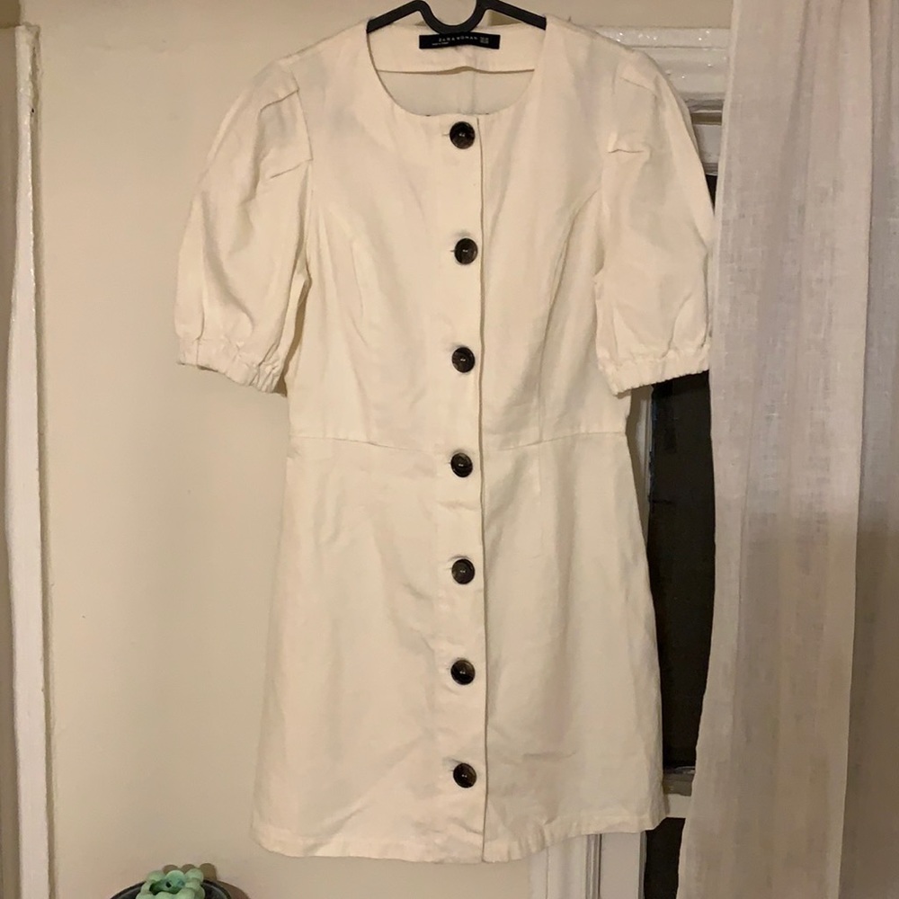Zara White Denim Mini Dress